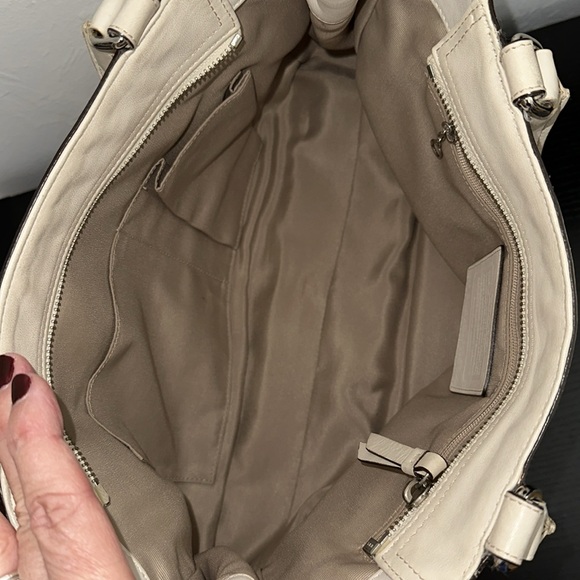 Coach F11682 Hampton Ivory Canvas Leather Stripe Satchel Carryall Tote Handbag - Picture 11 of 14